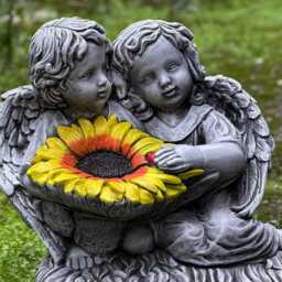 Outdoor Children Figurine Concrete Angels Sculpture Stone Child With Sunflower Statue Memorial Ornament Yard Art Angels Lover Gift - thumbnail 4