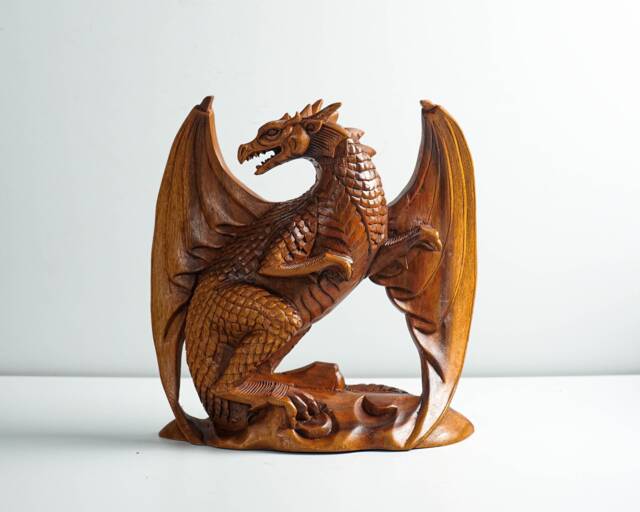 Wooden Dragon Statue, Unique Sculpture, Chinese Dragon, Mystical Animal, Hand Carving, Aesthetic Room Decor, Best Friend Gift, Gift - image 1