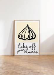 Take Off Your Cloves Fun Kitchen Print - Food Pun Garlic Cloves, Minimalist Quirky Retro Home Wall Art, 70S 80S 90S Dining Room Art - thumbnail 1