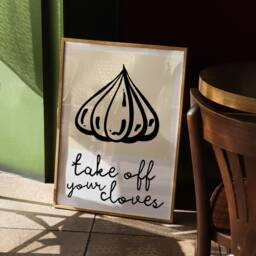 Take Off Your Cloves Fun Kitchen Print - Food Pun Garlic Cloves, Minimalist Quirky Retro Home Wall Art, 70S 80S 90S Dining Room Art - thumbnail 2