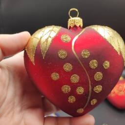 Handmade Glass Heart Christmas Ornament Painted Bauble, Made in Poland - thumbnail 2