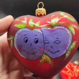 Handmade Glass Heart Christmas Ornament Painted Bauble, Made in Poland - thumbnail 1