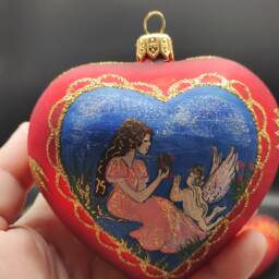 Handmade Glass Heart Christmas Ornament Painted Bauble, Made in Poland - thumbnail 3