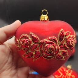 Handmade Glass Heart Christmas Ornament Painted Bauble, Made in Poland - thumbnail 4