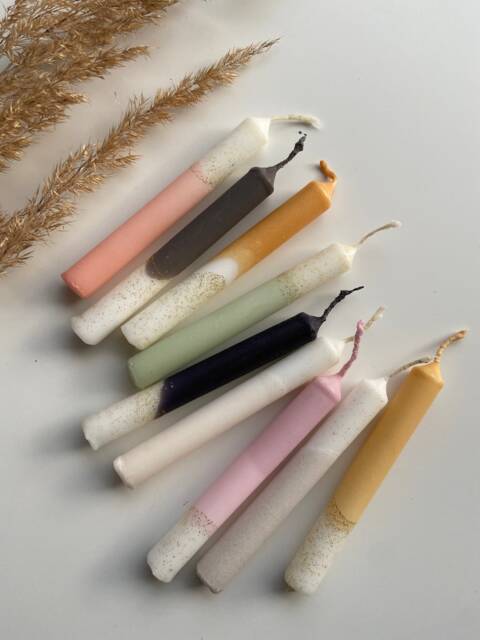 Dip Dye Birthday Candles, Mini Golden, Glitter, Handmade, Set Of 8 - image 1