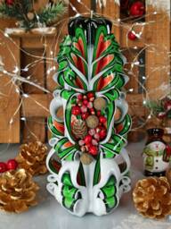 xlarge Colorful & Unique Hand Carved Candle With Decor - Red Christmas Perfect Gift And - thumbnail 1