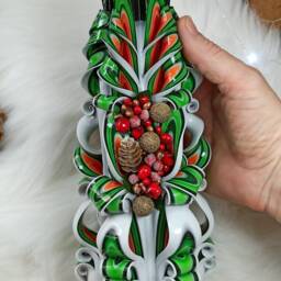 xlarge Colorful & Unique Hand Carved Candle With Decor - Red Christmas Perfect Gift And - thumbnail 2