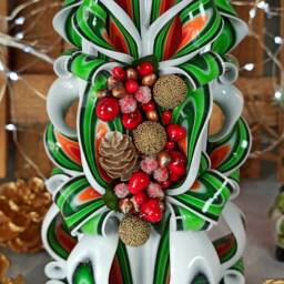 xlarge Colorful & Unique Hand Carved Candle With Decor - Red Christmas Perfect Gift And - thumbnail 3
