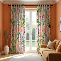 Watercolor Wildflower Drapes, Pink & Blue Botanical Print Curtain Panels, Custom Made Eyelet Or Rod Pocket Curtains, Spring Window Decor - thumbnail 2