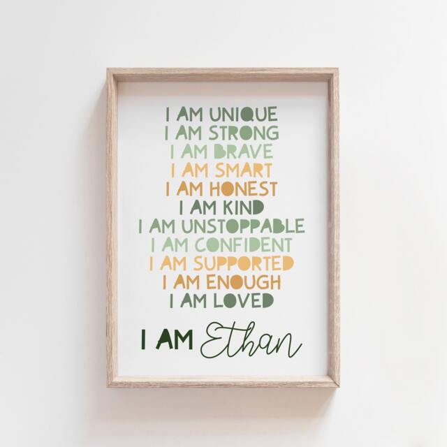 Boys Positive Affirmation Print, Bedroom Decor, Nursery Prints, Wall Art, Playroom Inspirational Sage Green - image 1