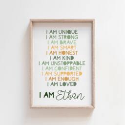 Boys Positive Affirmation Print, Bedroom Decor, Nursery Prints, Wall Art, Playroom Inspirational Sage Green - thumbnail 1