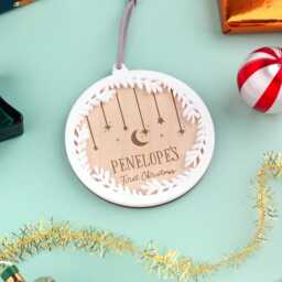 Personalised Falling Moon & Stars First Christmas Decoration, Baby Ornament, Tree Newborn Gift