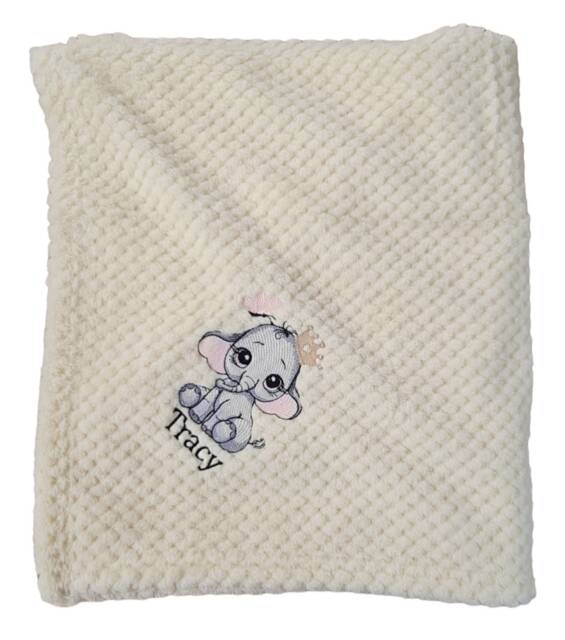 Personalised Embroidered Baby Waffle Baby Elephant Blankets 90cm 5 Colors Super Soft - image 1