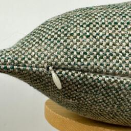 Green & Beige Basketweave Woven Pillow Cover, Fall Decor, Natural Linen Textured - thumbnail 3