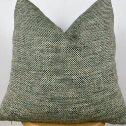 Green & Beige Basketweave Woven Pillow Cover, Fall Decor, Natural Linen Textured - thumbnail 4