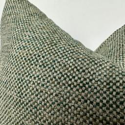 Green & Beige Basketweave Woven Pillow Cover, Fall Decor, Natural Linen Textured - thumbnail 2