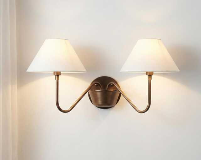 Brown Brass Double Wall Sconce Lamp Steel, Aluminum Accent Light - image 1
