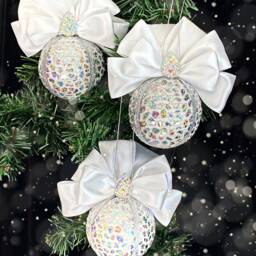 White Iridescent Christmas Bauble, Tree Decoration, White Holiday Decor, Bow Ornament, Decor - thumbnail 3