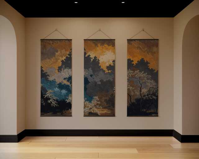 Dark Oriental Forest Tapestry - Wall Hanging Unique Art - image 1