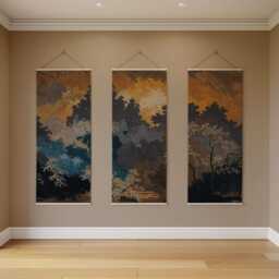 Dark Oriental Forest Tapestry - Wall Hanging Unique Art - thumbnail 3