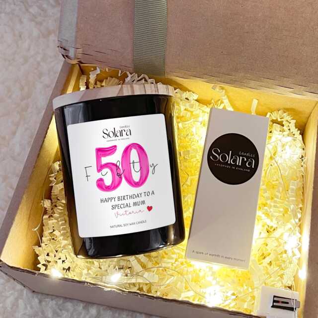 Personalised 50Th Birthday Candle Gift Set, Soy Wax, For Auntie Mum Sister Cousin, Her, Fifty - image 1
