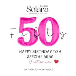 Personalised 50Th Birthday Candle Gift Set, Soy Wax, For Auntie Mum Sister Cousin, Her, Fifty - thumbnail 2