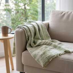 Soft Green Indian Wool Throw Blanket, Handwoven Sofa Coverlet With Quiet Calm Bedroom Layer - Sage - thumbnail 4