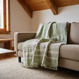 Soft Green Indian Wool Throw Blanket, Handwoven Sofa Coverlet With Quiet Calm Bedroom Layer - Sage - thumbnail 3