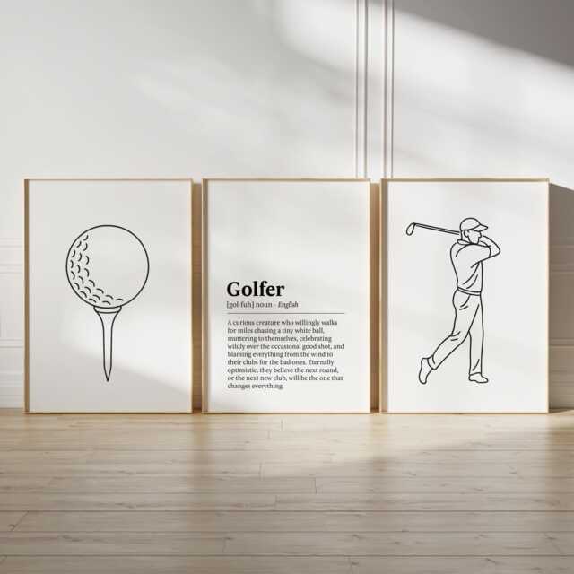 Golfer Definition Print Set - 3 Prints - Boys Bedroom Decor Golf Gift Golfing Poster Lover Unframed Wall Art Line Artwork - image 1