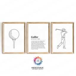 Golfer Definition Print Set - 3 Prints - Boys Bedroom Decor Golf Gift Golfing Poster Lover Unframed Wall Art Line Artwork - thumbnail 2