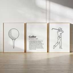 Golfer Definition Print Set - 3 Prints - Boys Bedroom Decor Golf Gift Golfing Poster Lover Unframed Wall Art Line Artwork - thumbnail 1