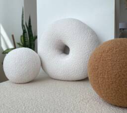 Boucle Donut Pillow Round Teddy Cushion, Modern Home Decor - thumbnail 1