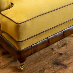 British Handmade Mustard Velvet Chesterfield Armchair With Antique Tan Leather - thumbnail 4