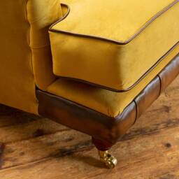 British Handmade Mustard Velvet Chesterfield Armchair With Antique Tan Leather - thumbnail 2