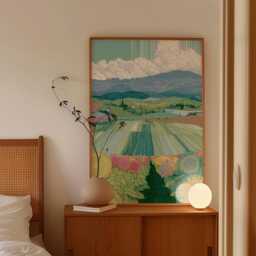Sunflower Field Poster, Mountain Landscape Print, Nature Wall Art - thumbnail 2