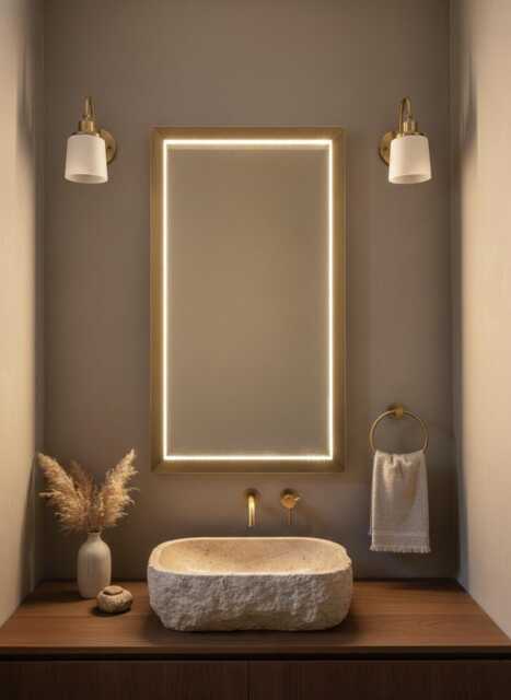 Handmade Brass Led Mirror - Bathroom Vanity With Light - image 1