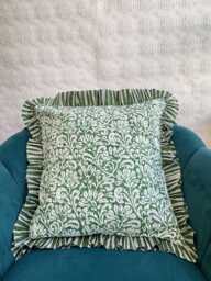 Quilted Kantha Stitch Cushion Pure Soft Cotton Cover - Gardenia Floral Home Decor Interiors Bed Bedroom Living Green White Stripe