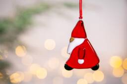 Fused Glass Santa Christmas Ornament Handmade Winter Suncatcher