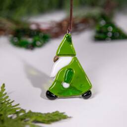 Fused Glass Santa Christmas Ornament Handmade Winter Suncatcher - thumbnail 3