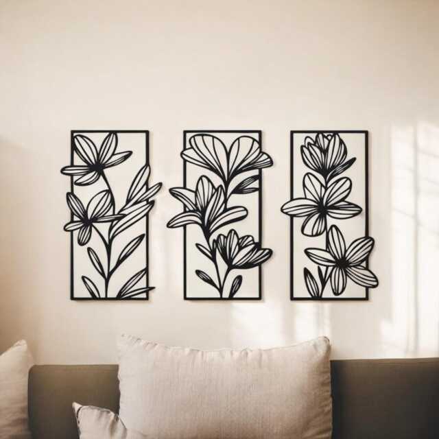 Set Of 3 Floral Metal Wall Art, Abstract Home Decor, Hanging Sculpture, Modern Interior Accent Art Set, New Gift - image 1