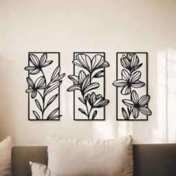 Set Of 3 Floral Metal Wall Art, Abstract Home Decor, Hanging Sculpture, Modern Interior Accent Art Set, New Gift - thumbnail 1