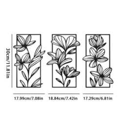Set Of 3 Floral Metal Wall Art, Abstract Home Decor, Hanging Sculpture, Modern Interior Accent Art Set, New Gift - thumbnail 2