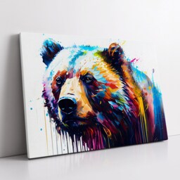 Grizzly Bear Animal Abstract Modern Painting Splatter Wall Art, Framed Canvas Poster Print, Home Kitchen Office Room Decor, Kids Gifts - thumbnail 2