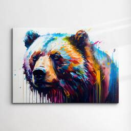 Grizzly Bear Animal Abstract Modern Painting Splatter Wall Art, Framed Canvas Poster Print, Home Kitchen Office Room Decor, Kids Gifts - thumbnail 3