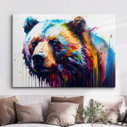Grizzly Bear Animal Abstract Modern Painting Splatter Wall Art, Framed Canvas Poster Print, Home Kitchen Office Room Decor, Kids Gifts - thumbnail 1