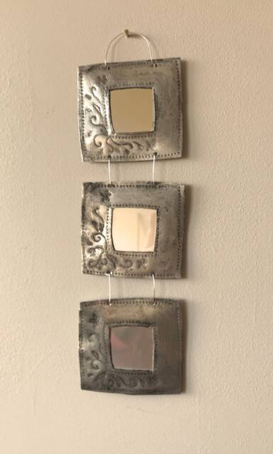 Handmade Recycled Aluminum Triple Mirror, Patina Briar Design - image 1
