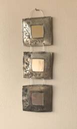 Handmade Recycled Aluminum Triple Mirror, Patina Briar Design - thumbnail 1