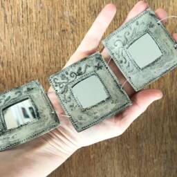 Handmade Recycled Aluminum Triple Mirror, Patina Briar Design - thumbnail 3