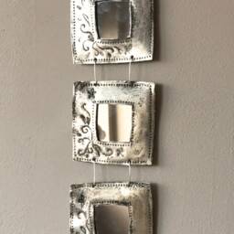 Handmade Recycled Aluminum Triple Mirror, Patina Briar Design - thumbnail 2