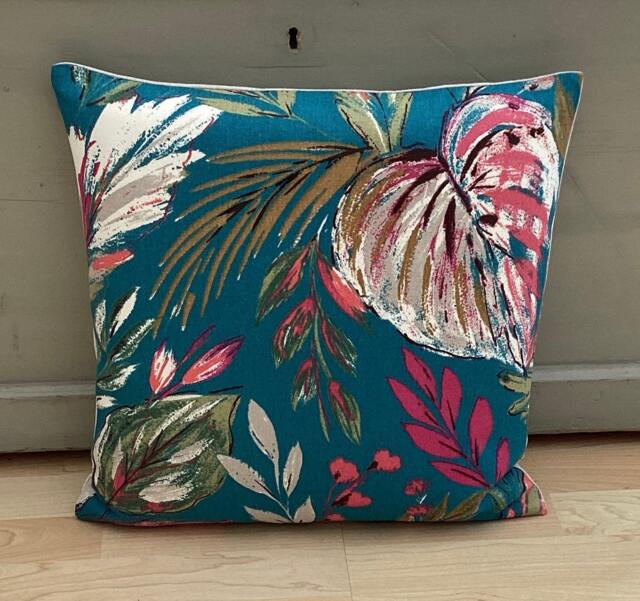 Teal Tropical Palm Leaf Linen Cushion Cover St Barts Botanical Pillow Sham - image 1